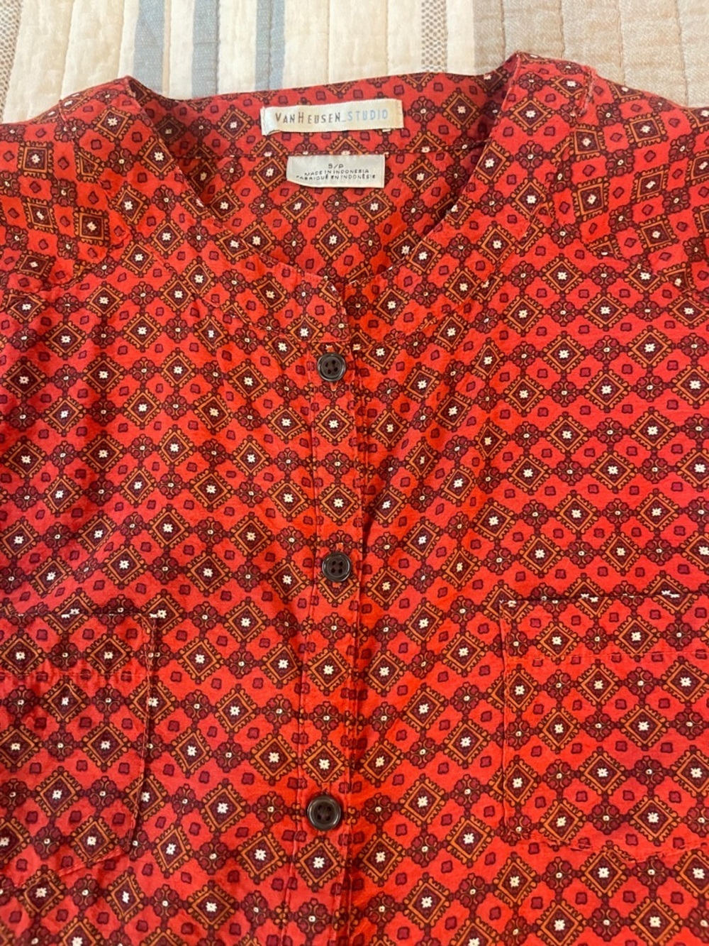 Van Heusen Red Patterned Button-Up Top